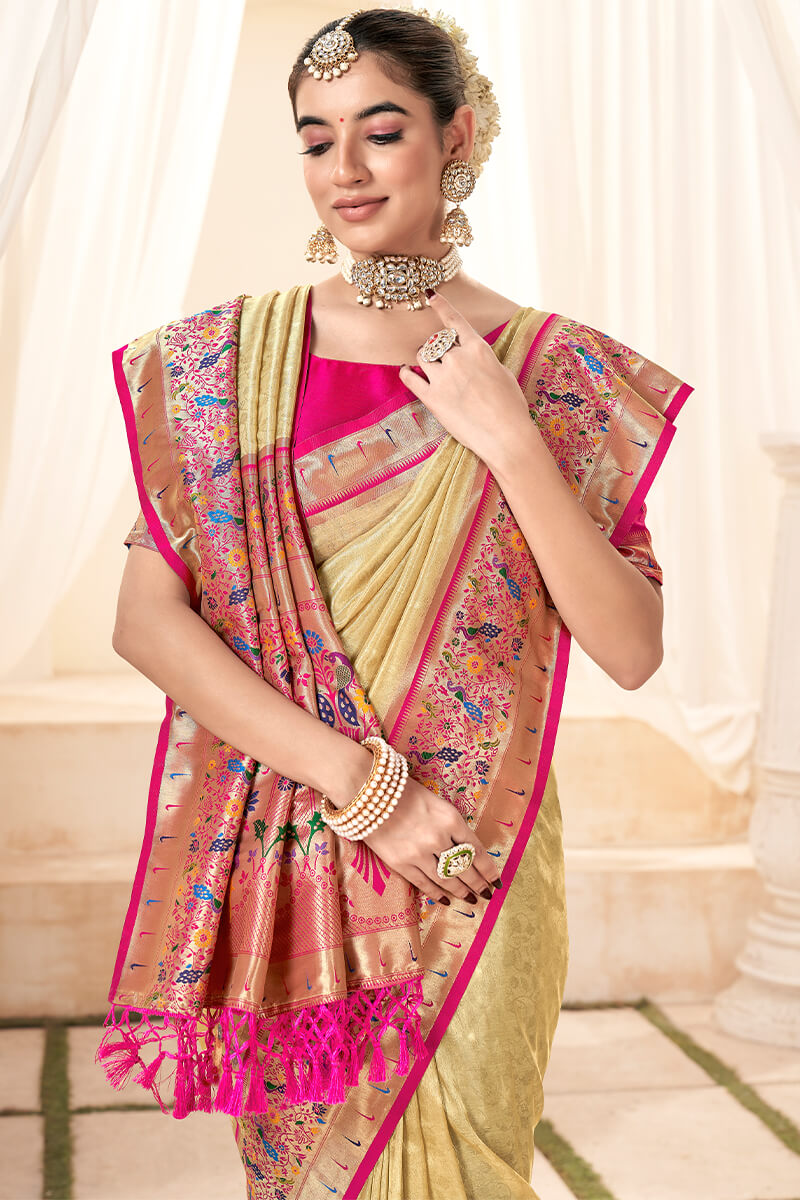 Supernal Beige Paithani Silk Saree With Proficient Blouse Piece