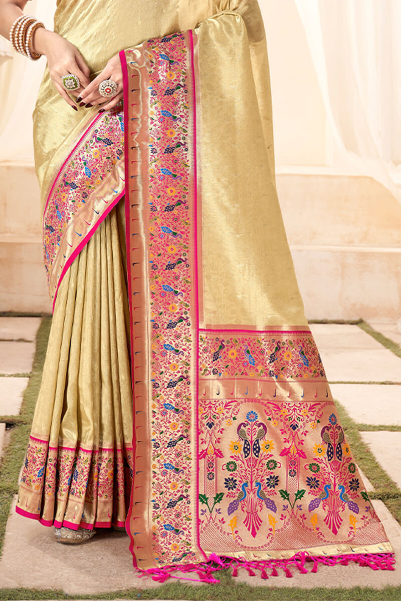 Supernal Beige Paithani Silk Saree With Proficient Blouse Piece