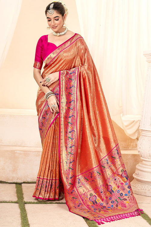 Load image into Gallery viewer, Piquant Red Paithani Silk Saree With Radiant Blouse Piece
