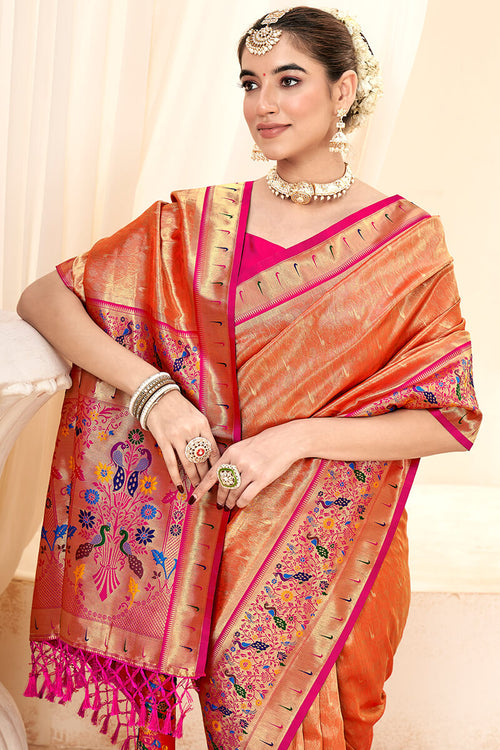 Load image into Gallery viewer, Piquant Red Paithani Silk Saree With Radiant Blouse Piece
