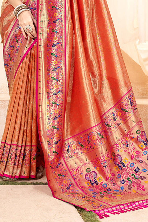 Load image into Gallery viewer, Piquant Red Paithani Silk Saree With Radiant Blouse Piece
