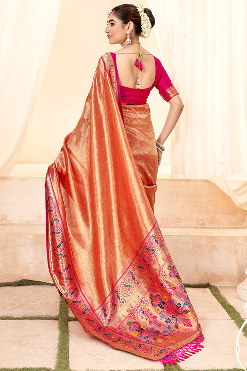 Load image into Gallery viewer, Piquant Red Paithani Silk Saree With Radiant Blouse Piece
