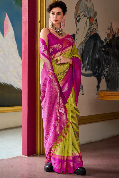 Ideal Mustard Soft Banarasi Silk Saree With Demesne Blouse Piece