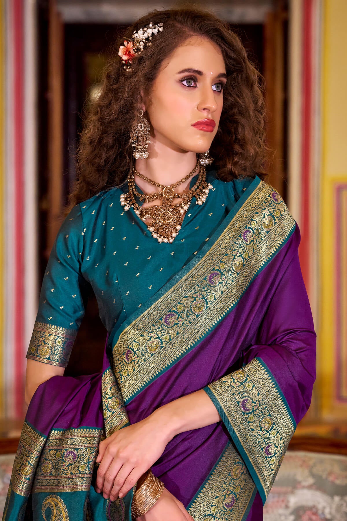Propinquity Purple Soft Banarasi Silk Saree With Glamorous Blouse Piece