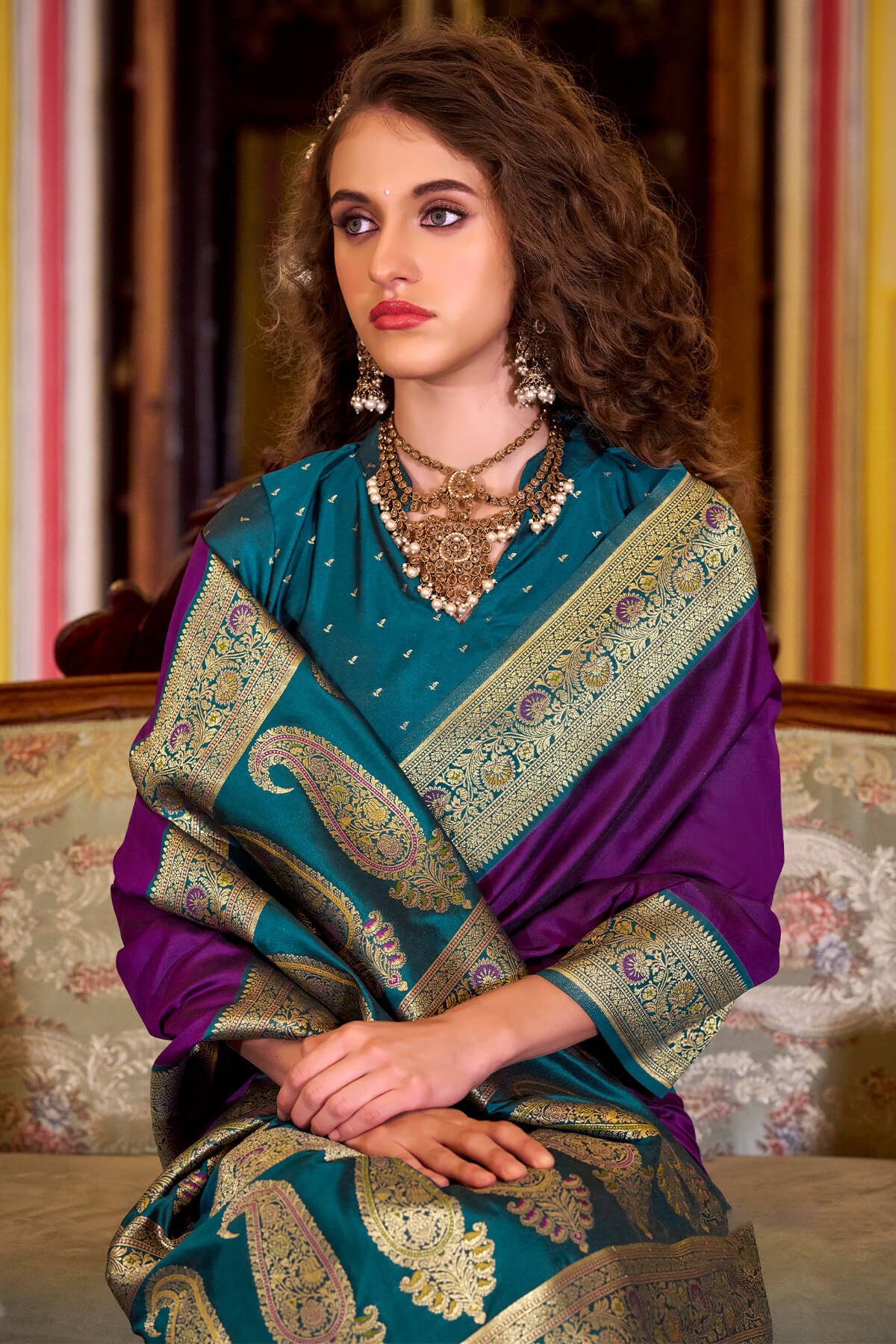Propinquity Purple Soft Banarasi Silk Saree With Glamorous Blouse Piece