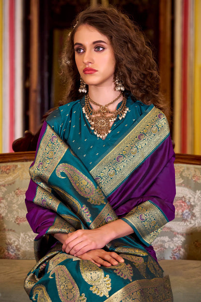 Propinquity Purple Soft Banarasi Silk Saree With Glamorous Blouse Piece