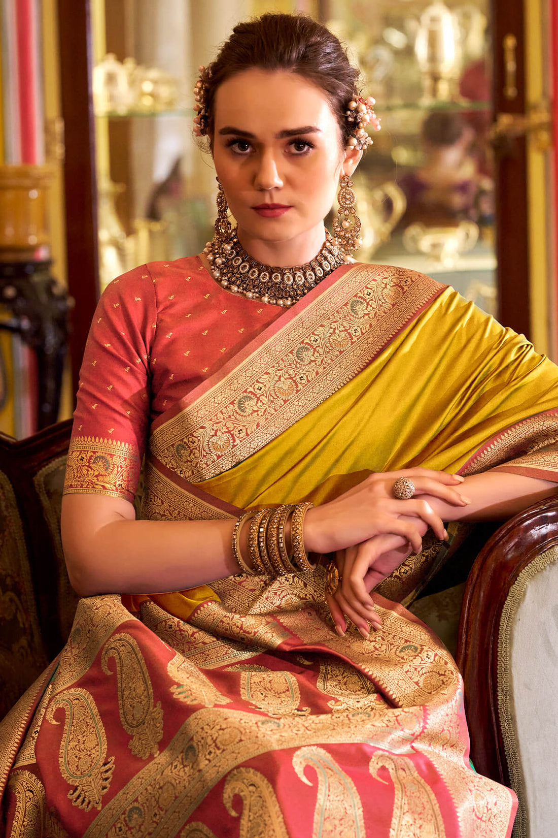 Phenomenal Yellow Soft Banarasi Silk Saree With Designer Blouse Piece