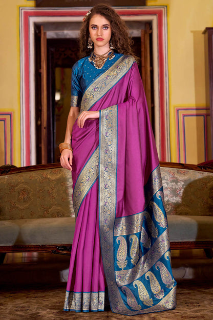 Flaunt Dark Pink Soft Banarasi Silk Saree With Exemplary Blouse Piece