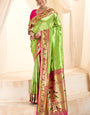 Profuse Parrot Paithani Silk Saree With Artistic Blouse Piece