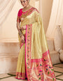 Magnetic Beige Paithani Silk Saree With Luminous Blouse Piece