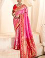 Imbrication Pink Paithani Silk Saree With Efflorescence Blouse Piece