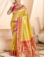 Ephemeral Yellow Paithani Silk Saree With Denouement Blouse Piece