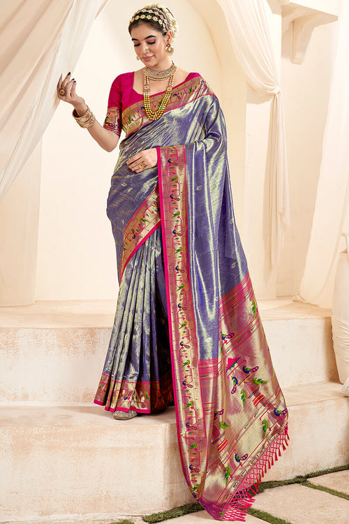 Load image into Gallery viewer, Luxuriant Blue Paithani Silk Saree With Prodigal Blouse Piece
