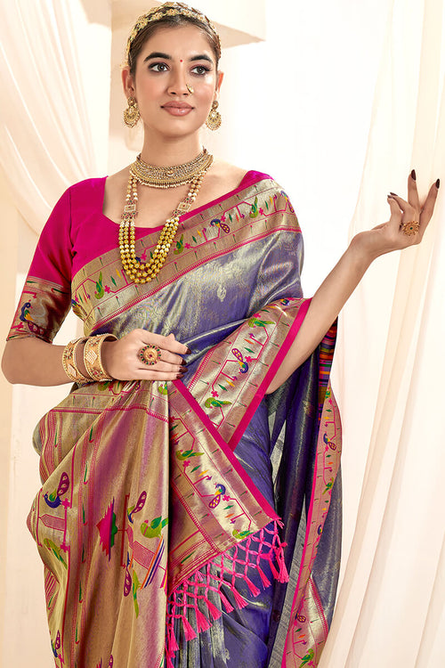 Load image into Gallery viewer, Luxuriant Blue Paithani Silk Saree With Prodigal Blouse Piece
