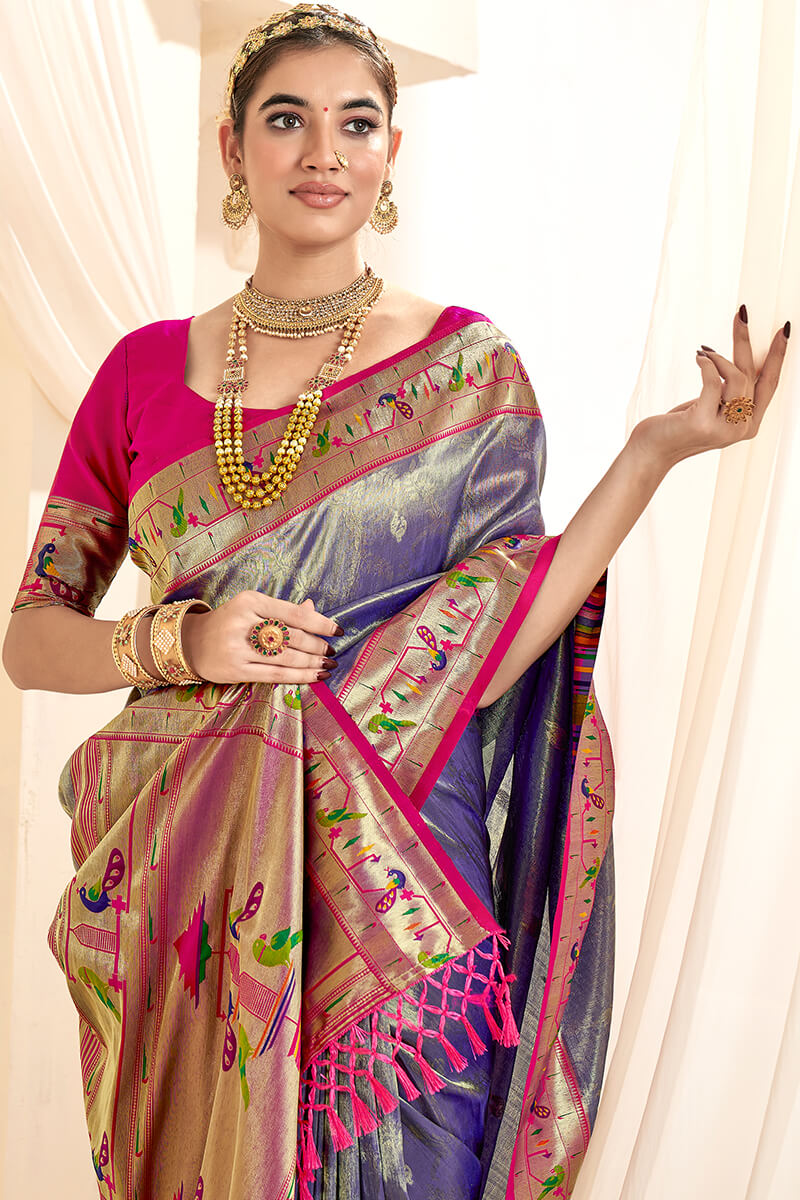 Luxuriant Blue Paithani Silk Saree With Prodigal Blouse Piece