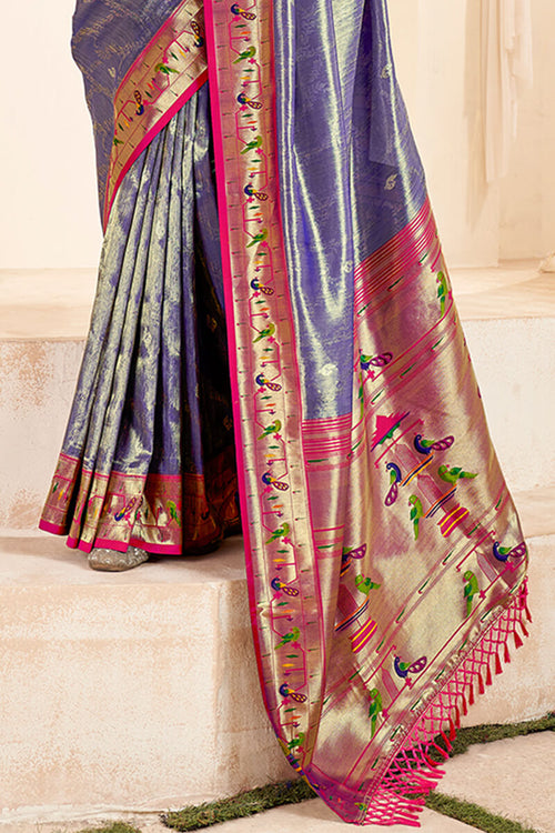 Load image into Gallery viewer, Luxuriant Blue Paithani Silk Saree With Prodigal Blouse Piece
