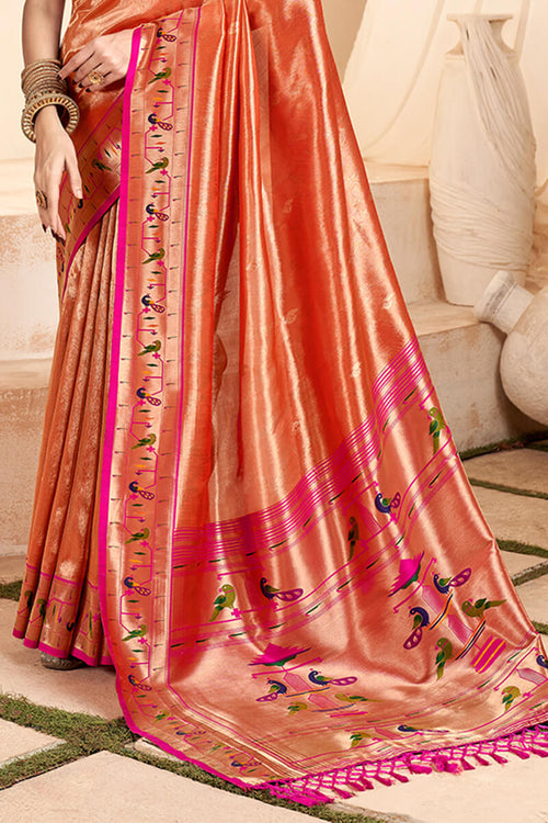 Load image into Gallery viewer, Winsome Red Paithani Silk Saree With Whimsical Blouse Piece
