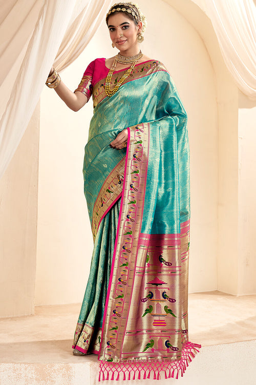 Load image into Gallery viewer, Exemplary Sea Green Paithani Silk Saree With Rhapsody Blouse Piece
