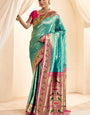 Exemplary Sea Green Paithani Silk Saree With Rhapsody Blouse Piece