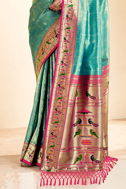 Load image into Gallery viewer, Exemplary Sea Green Paithani Silk Saree With Rhapsody Blouse Piece
