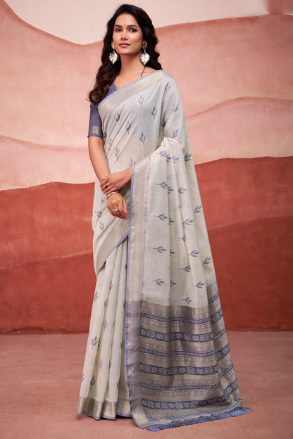 Innovative Grey Cotton Silk Saree With Seraglio Blouse Piece
