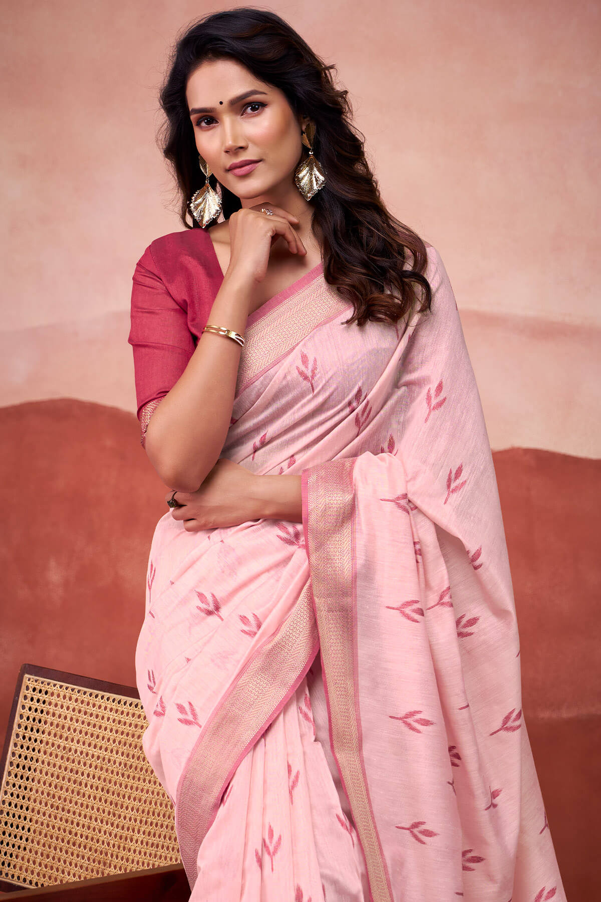 Scrupulous Pink Cotton Silk Saree With Beleaguer Blouse Piece