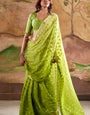 Extraordinary Parrot Georgette Banarasi Silk Saree With Gorgeous Blouse Piece