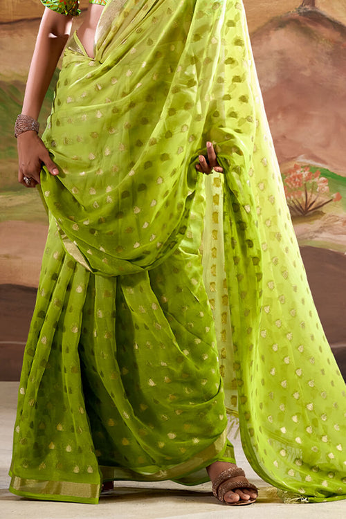 Load image into Gallery viewer, Extraordinary Parrot Georgette Banarasi Silk Saree With Gorgeous Blouse Piece
