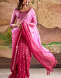 Mesmerising Pink Georgette Banarasi Silk Saree With Alluring Blouse Piece