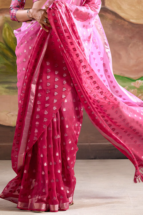 Load image into Gallery viewer, Mesmerising Pink Georgette Banarasi Silk Saree With Alluring Blouse Piece
