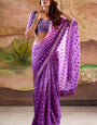 Mesmerising Purple Georgette Banarasi Silk Saree With Staring Blouse Piece