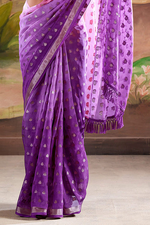 Load image into Gallery viewer, Mesmerising Purple Georgette Banarasi Silk Saree With Staring Blouse Piece
