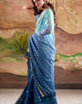 Appealing Blue Georgette Banarasi Silk Saree With Opulent Blouse Piece