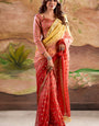 Radiant Red Georgette Banarasi Silk Saree With Traditional Blouse Piece