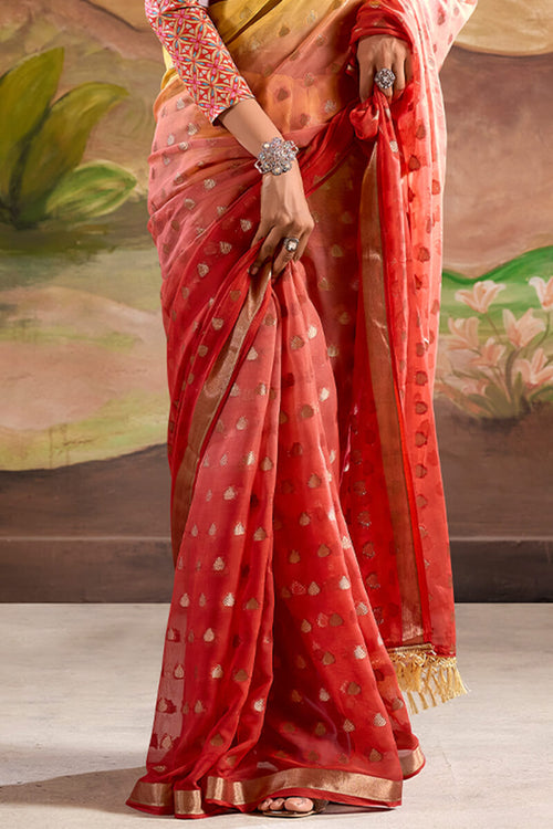 Load image into Gallery viewer, Radiant Red Georgette Banarasi Silk Saree With Traditional Blouse Piece
