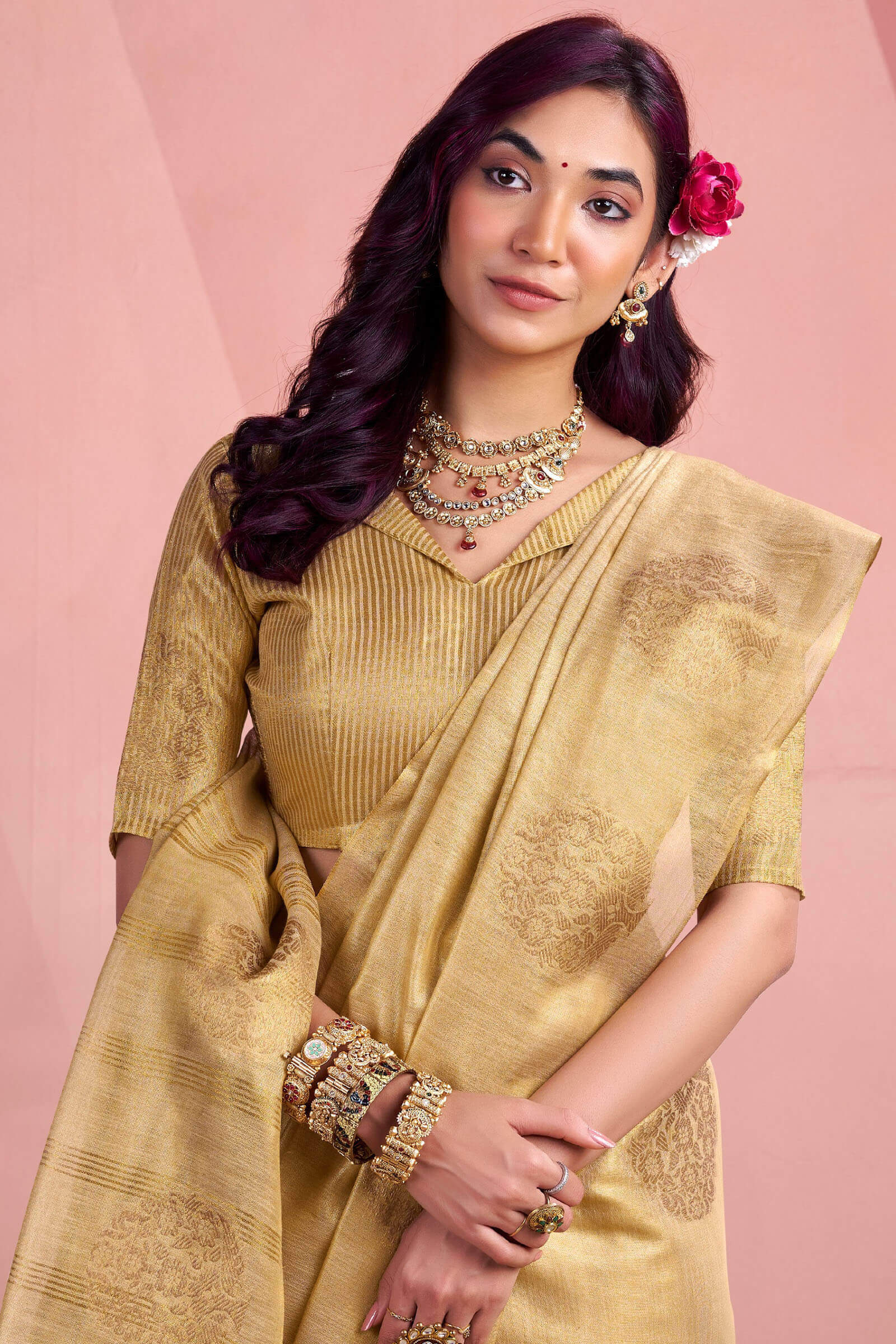 Adoring Beige Soft Banarasi Tissue Silk Saree With Girlish Blouse Piec –  LajreeDesigner, image size:1600x2400