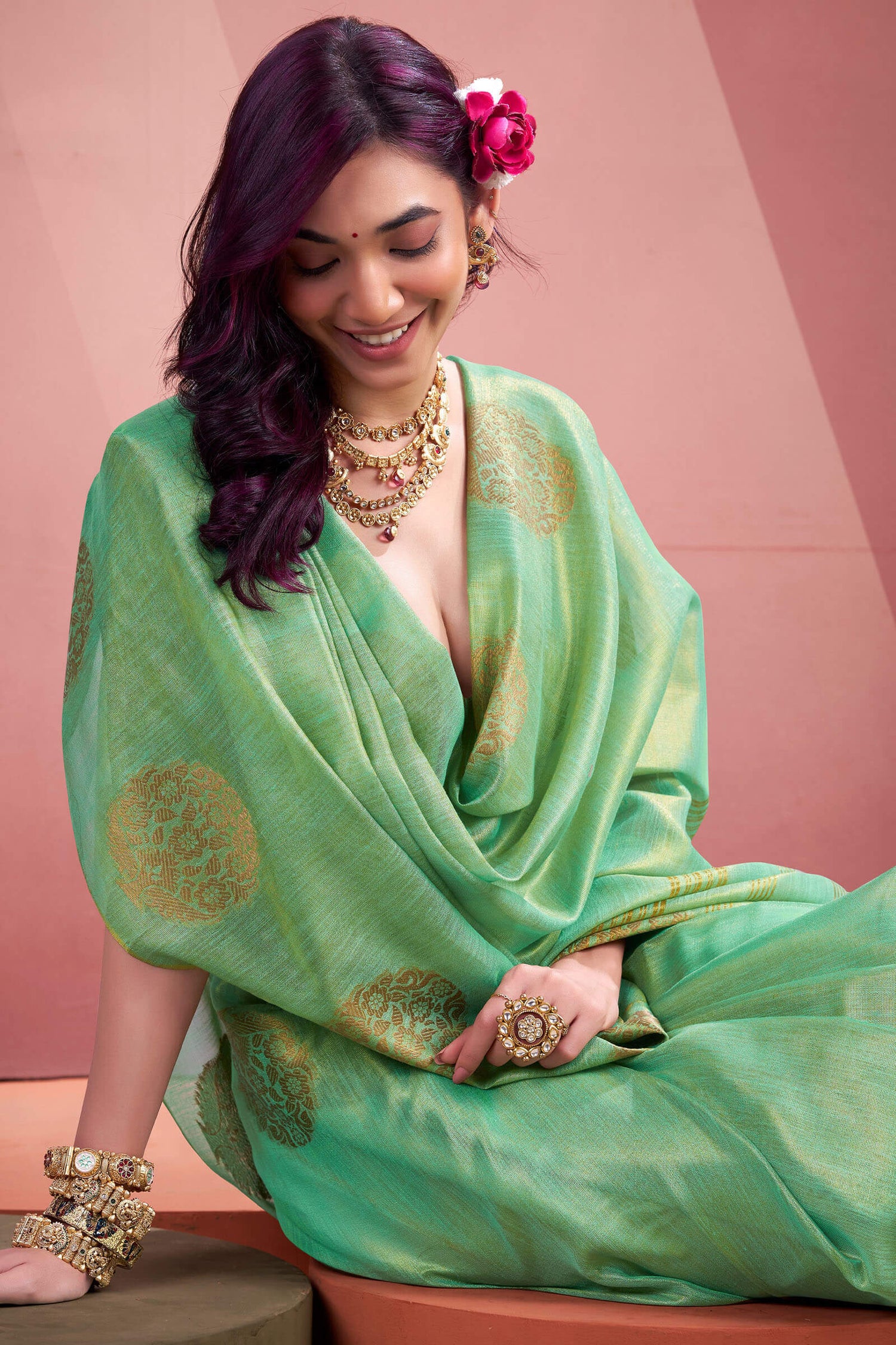 Inimitable Turquoise Soft Banarasi Tissue Silk Saree With Ideal Blouse Piece