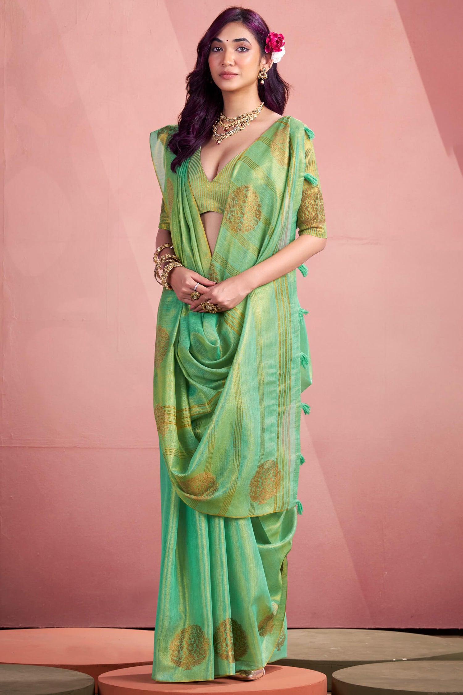 Inimitable Turquoise Soft Banarasi Tissue Silk Saree With Ideal Blouse Piece