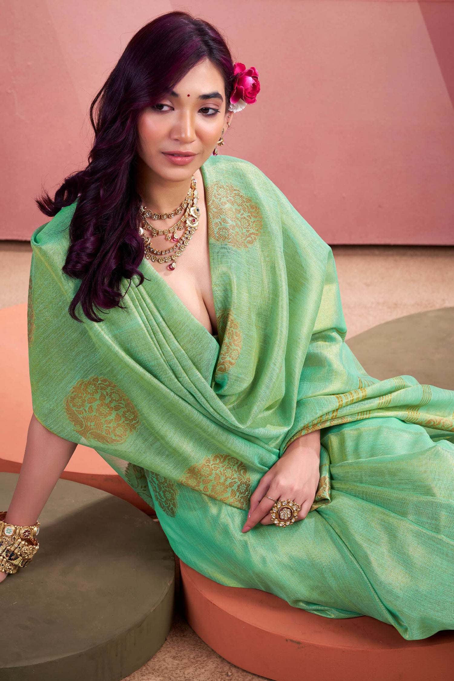 Inimitable Turquoise Soft Banarasi Tissue Silk Saree With Ideal Blouse Piece