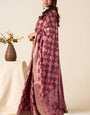 Extraordinary Wine Foil Printed Dola Silk Saree With Staring Blouse Piece