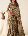 Desiring Mehndi Foil Printed Dola Silk Saree With Prominent Blouse Piece