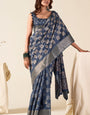 Prettiest Blue Foil Printed Dola Silk Saree With Entrancing Blouse Piece