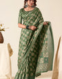 Desultory Green Foil Printed Dola Silk Saree With Evanescent Blouse Piece