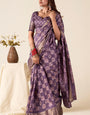 Lissome Purple Foil Printed Dola Silk Saree With Redolent Blouse Piece