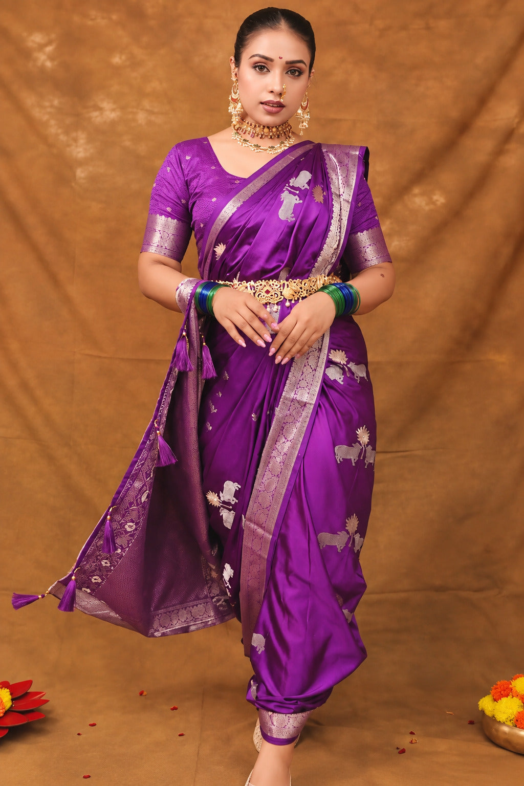 Megha Bhunia in Purple Banarasi Satin Silk Saree