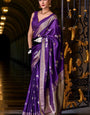 Stunning Royal Purple Banarasi Satin Silk Saree With Energetic Blouse