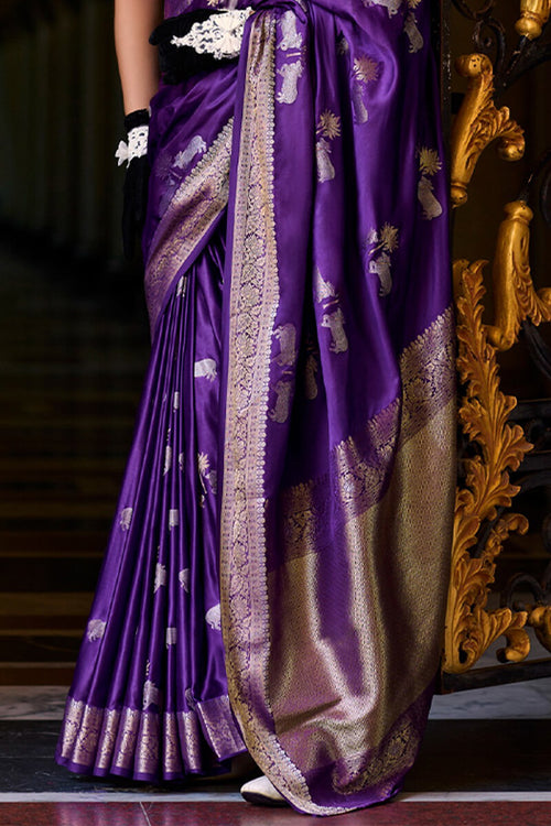 Load image into Gallery viewer, Stunning Royal Purple Banarasi Satin Silk Saree With Energetic Blouse
