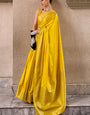 Adorning Yellow Banarasi Satin Silk Saree With Demanding Blouse