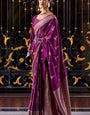 Blooming Purple Banarasi Satin Silk Saree With Engrossing Blouse