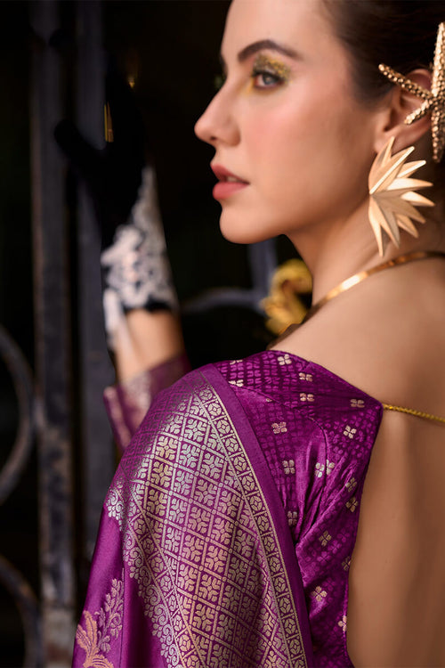 Load image into Gallery viewer, Blooming Purple Banarasi Satin Silk Saree With Engrossing Blouse
